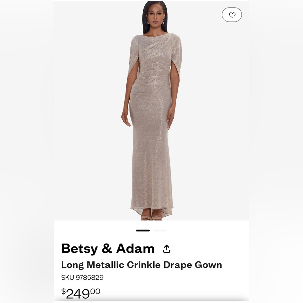 Betsy and Adam Long Metallic Crinkle Drape Gown